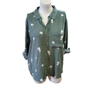 Market & Spruce Button Down Floral Palm Tree Print Shirt Size L Green New